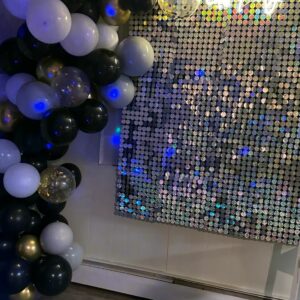 Modern Black & Gold Balloon Decorations with Shimmer