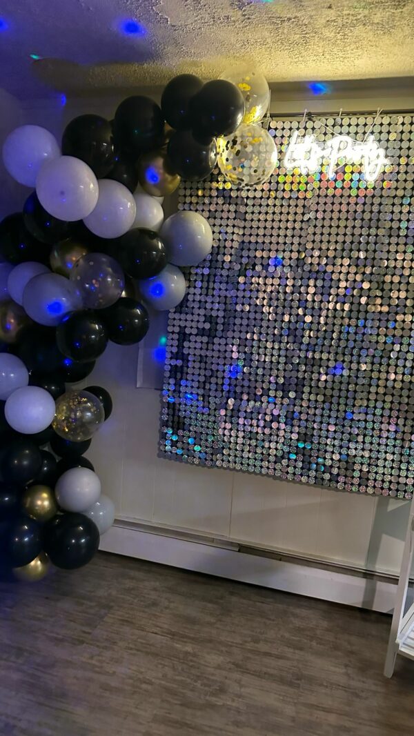 Modern Black & Gold Balloon Decorations with Shimmer
