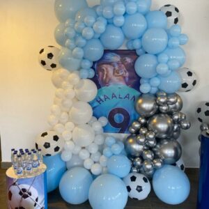 Blue Soccer-Themed Balloon Decorations